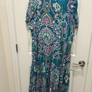 Crown & Ivy Teal and Pink Paisley Dress